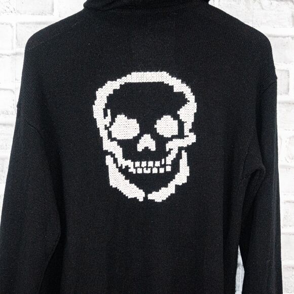 Skull Cashmere open front Hooded Cardigan in Black Embroidered Women's Medium - Picture 7 of 10